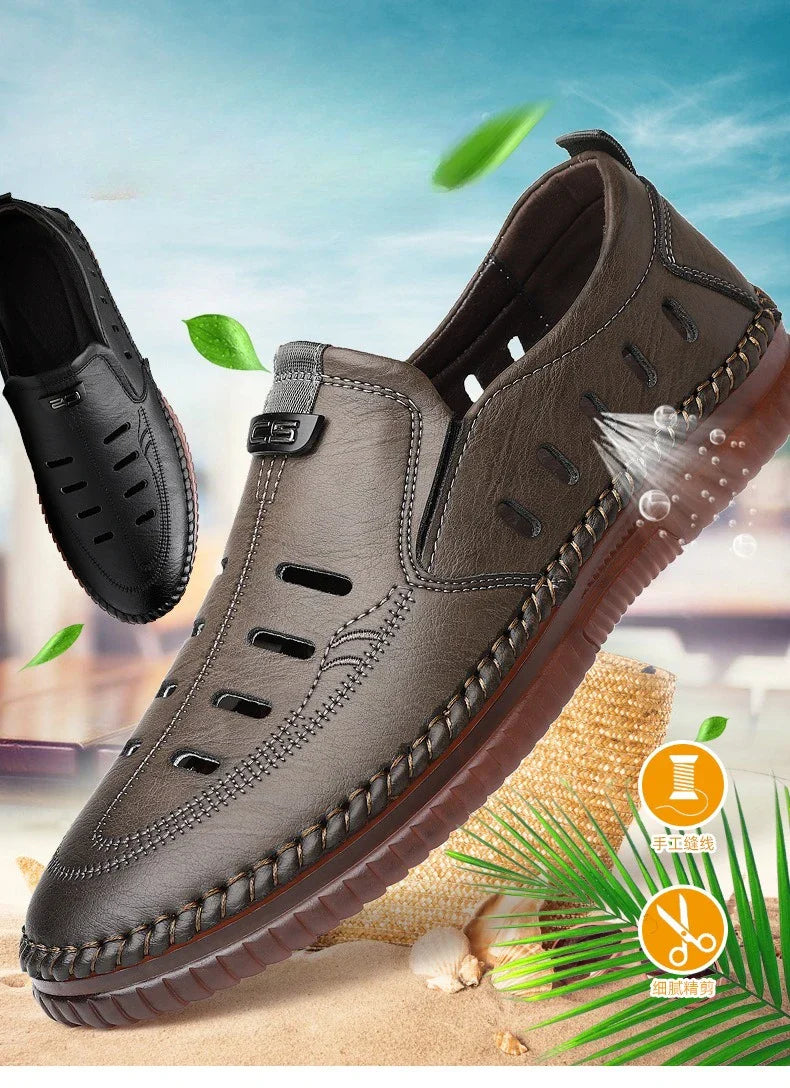 Solid Color Business Casual Shoes for Men Breathable Hallow Leather Sandals Male New Designer Fashion Summer Shoes Man