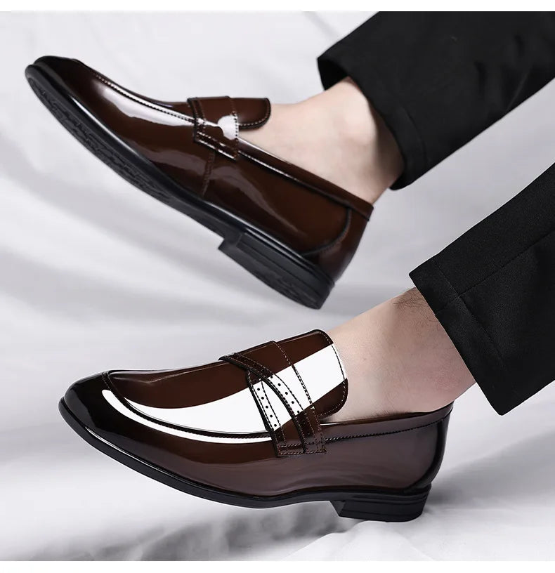 Spring Autumn New Patent Leather Shoes for Men Solid Color Fashion Wedding Shoes Male Low Top Casual Loafers Man