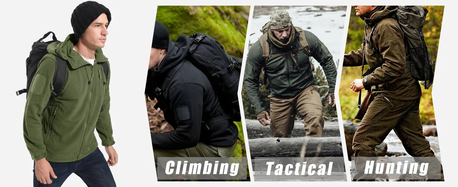 Fall Winter Men's Hooded Fleece Jacket Full Zip Up Soft Warmth Windproof Coat Outdoors Working Hiking Fishing Outerwear