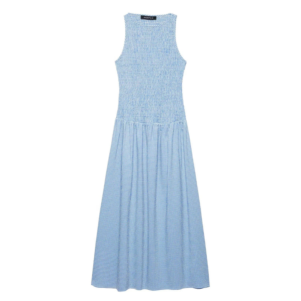Dress for Women Fashion Summer New Plaid Fold Sleeveless O-neck Midi Vest Dresses French Chic Female Evening Clothing