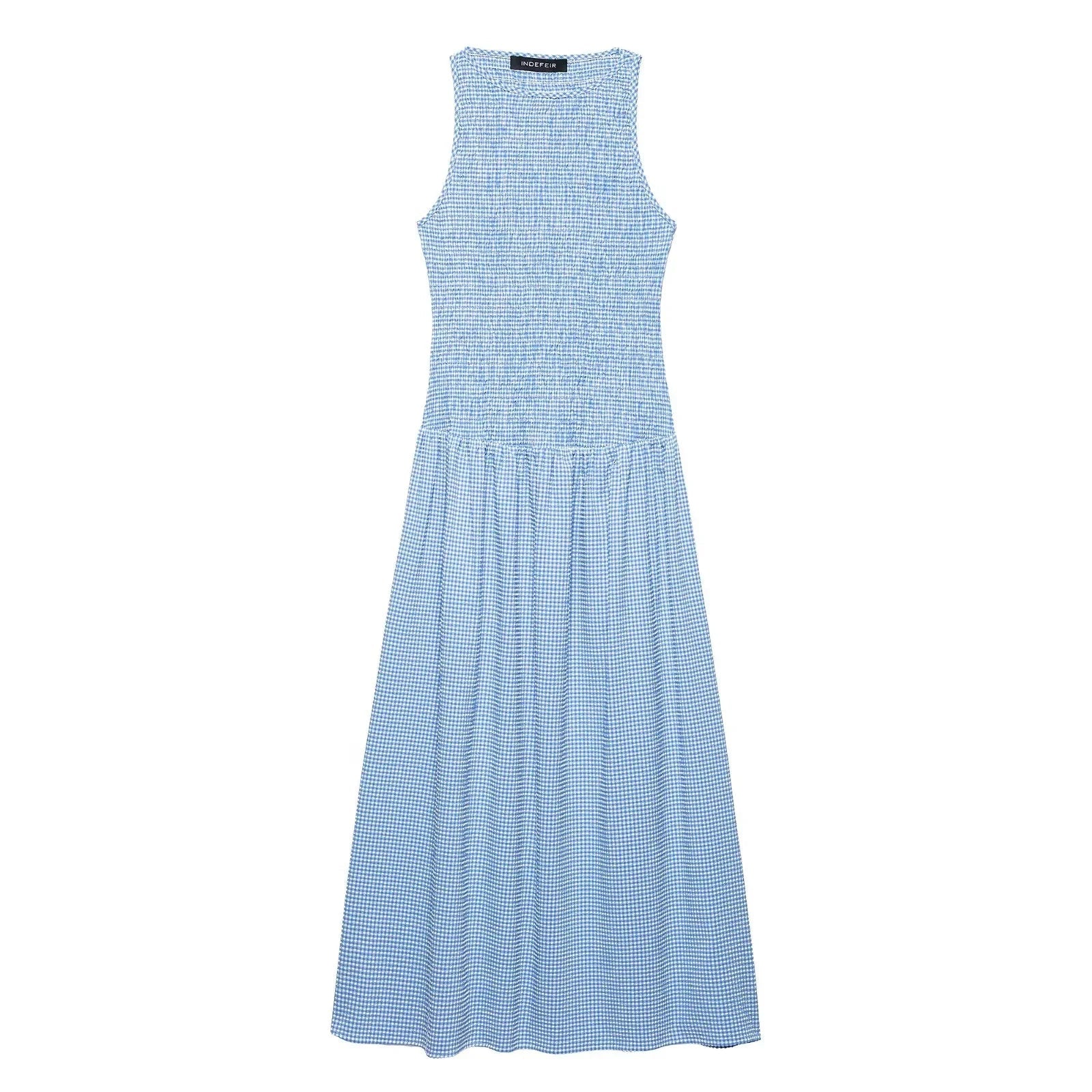 Dress for Women Fashion Summer New Plaid Fold Sleeveless O-neck Midi Vest Dresses French Chic Female Evening Clothing