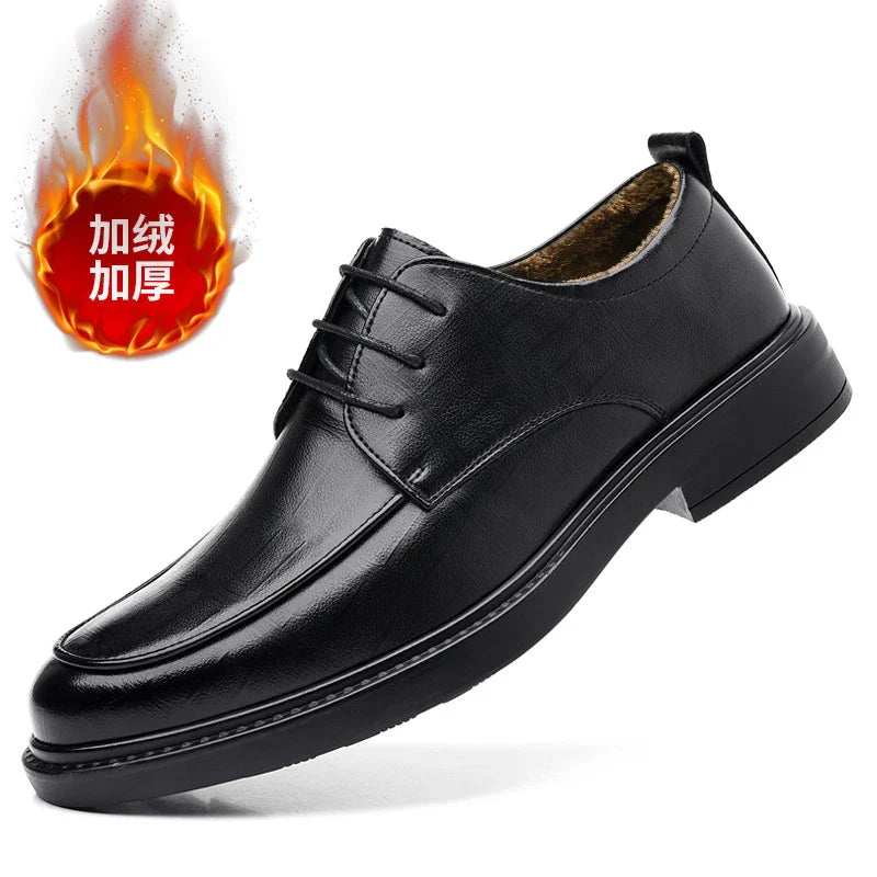 Leather Shoes Men's Four Seasons Business Formal British Casual Commuting Style Black Heightening Wedding Groom's Shoes New