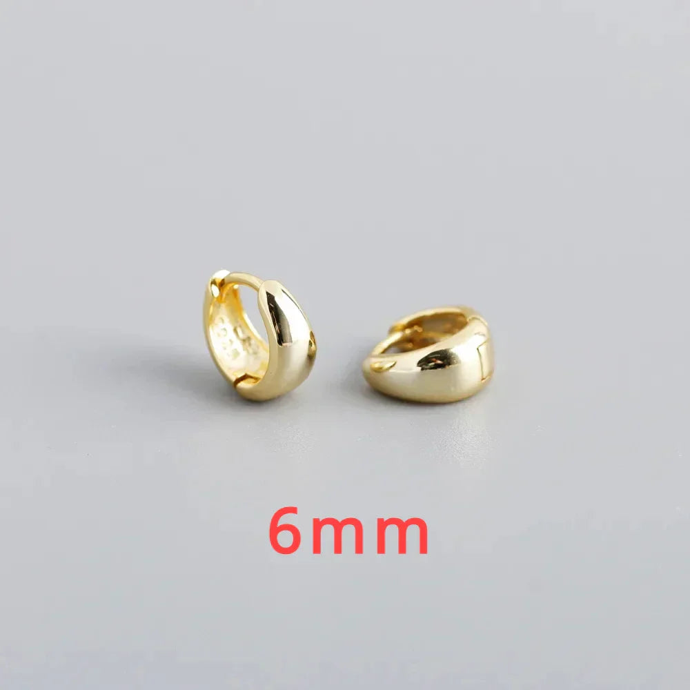 100% 925 Sterling Silver 18K 6/7/8/9/10mm Round Hoop Earrings for Women Classic Fine Jewelry Minimalist Accessories