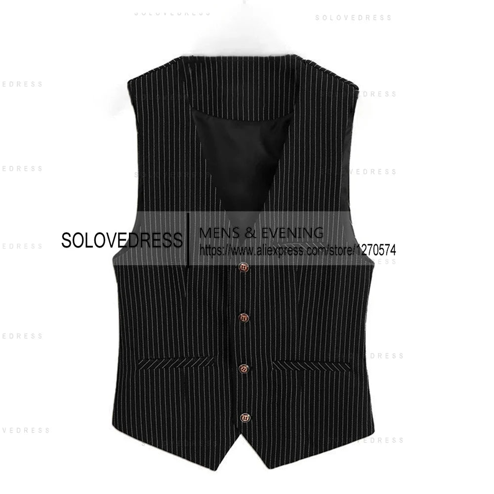 V Neck  New Arrival Stripe Slim Fit Single Breasted Men's Business Waistcoat For Wedding Formal Groomsmen