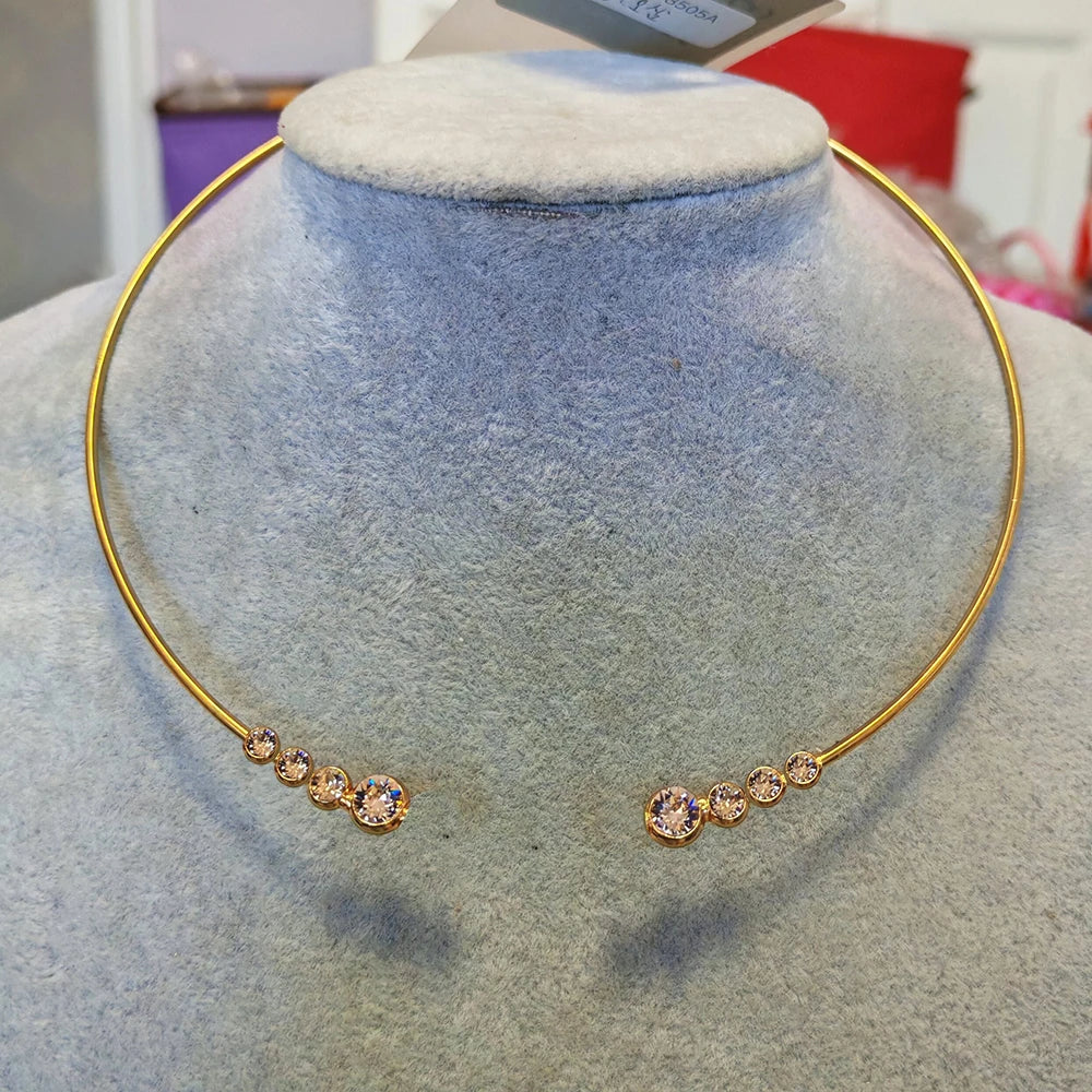 4-Stone Round Bubble Moissanite Diamond Open Choker Necklace S925 Sterling Silver Lab Diamond Cuff Collar Necklace for Women