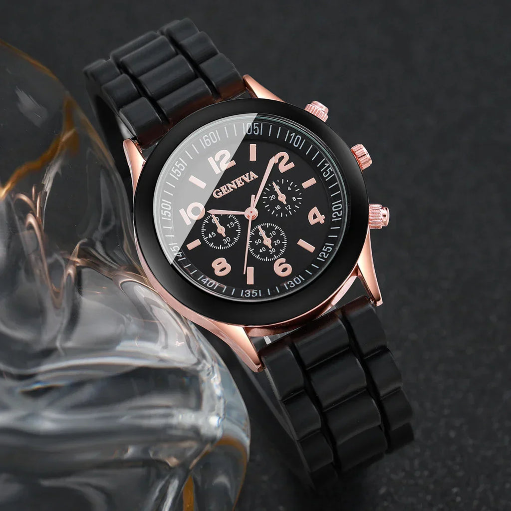 2/3PCS Women Watches Fashion Arabic Dial Silicone Band Quartz Watch Set（Without Box）