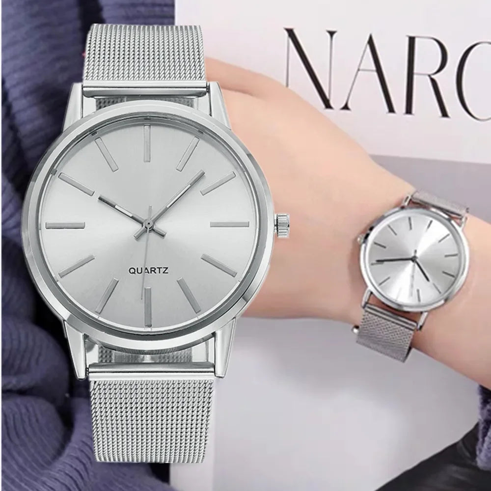 Fashion Women Watches Luxury Metal Analog Quartz Wristwatch Sliver Mesh Belt Simple Elegant Ladies Watch Relogio Feminino
