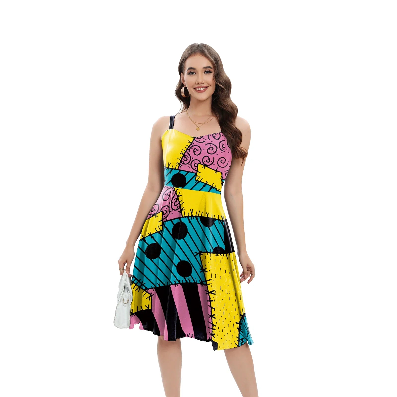 Halloween Nightmare Christmas Sally Dress Spaghetti Strap Women's Sexy Backless Dresses Patchwork Vestidos