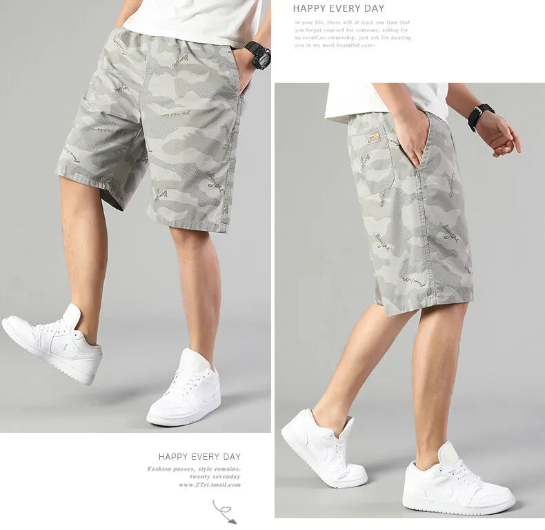 Men's Sweat Shorts Relaxed Fit Mens Cargo Shorts Casual Camo Shorts Drawstring Cotton Shorts Stretch Elastic Waist