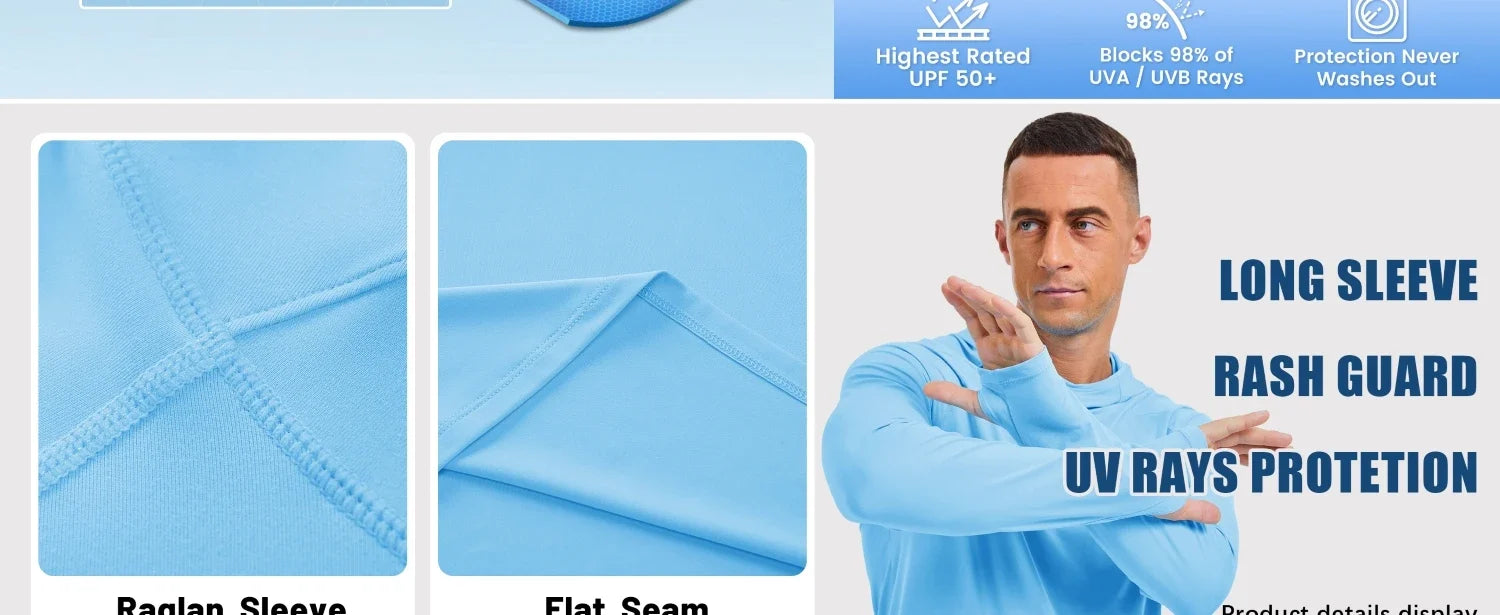 Men's Rash Guard Sun Hoodie Long Sleeve UPF 50+ Sun Protection SPF Quick Dry Hiking Swim Fishing Shirt