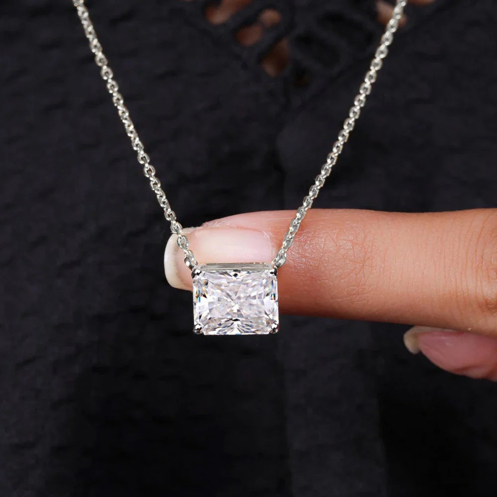 1/2carat Emerald/Radiant Cut Solitaire Moissanite Diamond Pendant Necklace With  Certificate S925 Silver Neckchain For Women