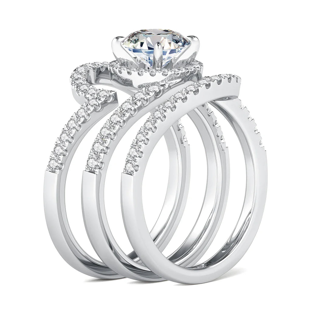 Luxury 3Pcs Set Full Moissanite Bridal Ring Set 925 Sterling Silver Engagement Ring for Women Wedding & Proposal Gift