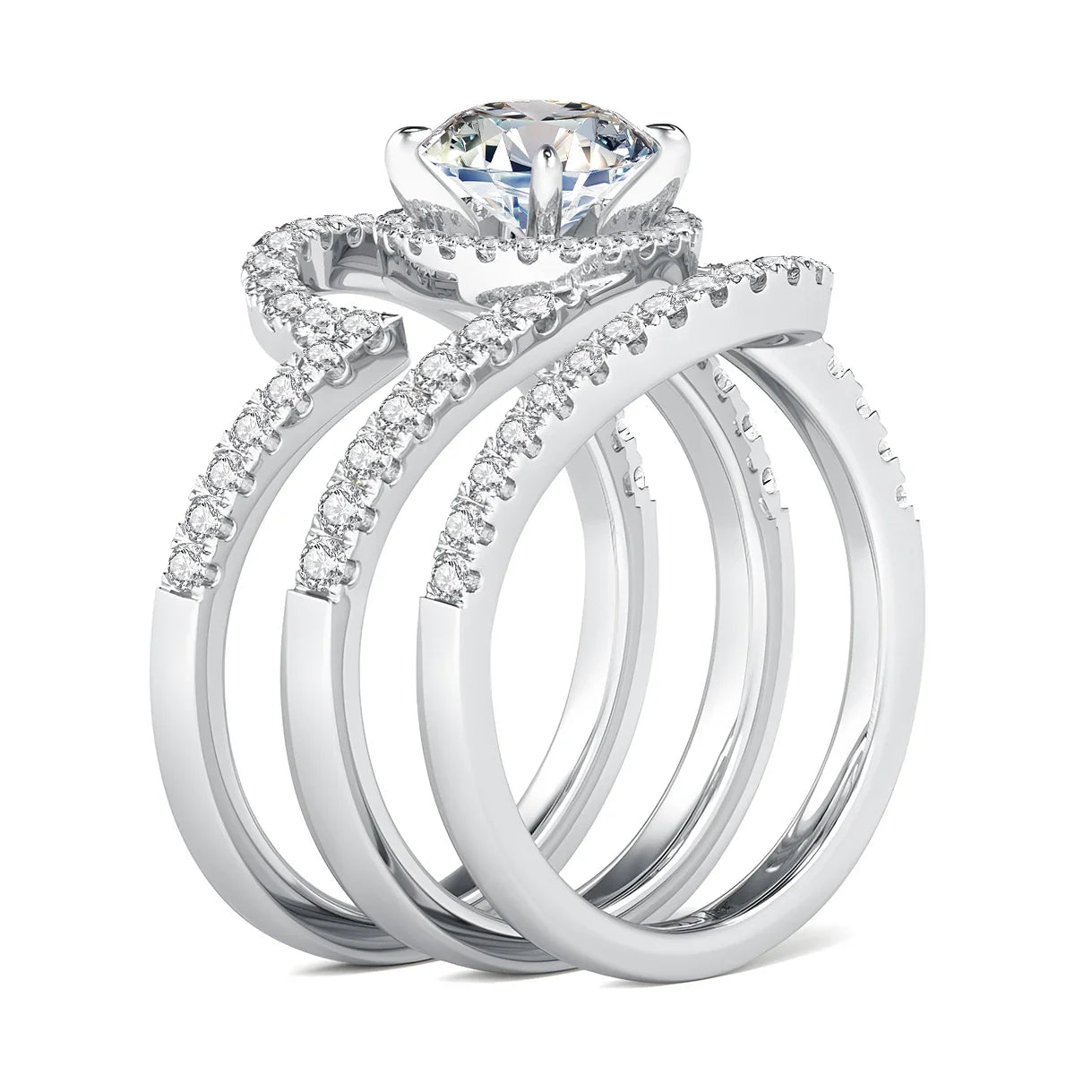 Luxury 3Pcs Set Full Moissanite Bridal Ring Set 925 Sterling Silver Engagement Ring for Women Wedding & Proposal Gift