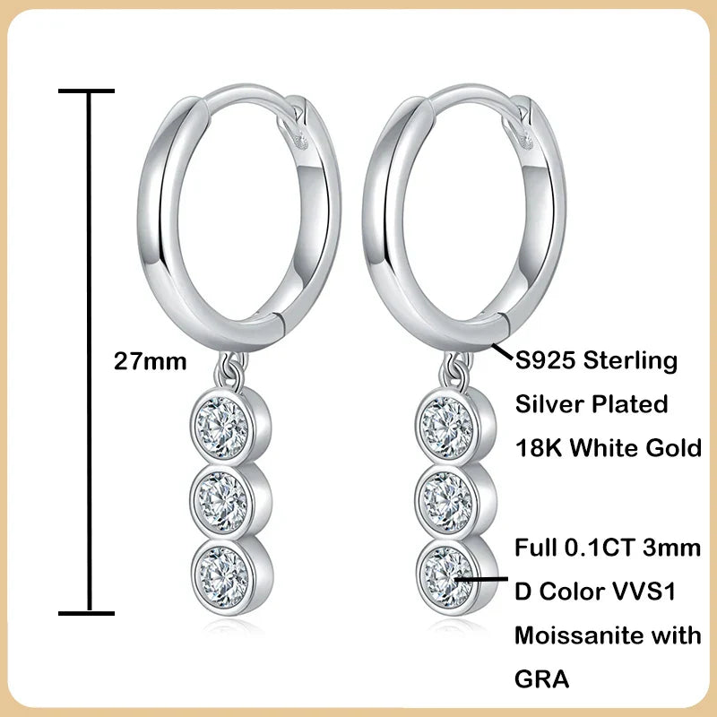 New In Real 0.6CT 3mm Full Moissanite Diamond Drop Earrings for Women S925 Silver Long Tassel Dangle Earring Fine Jewelry
