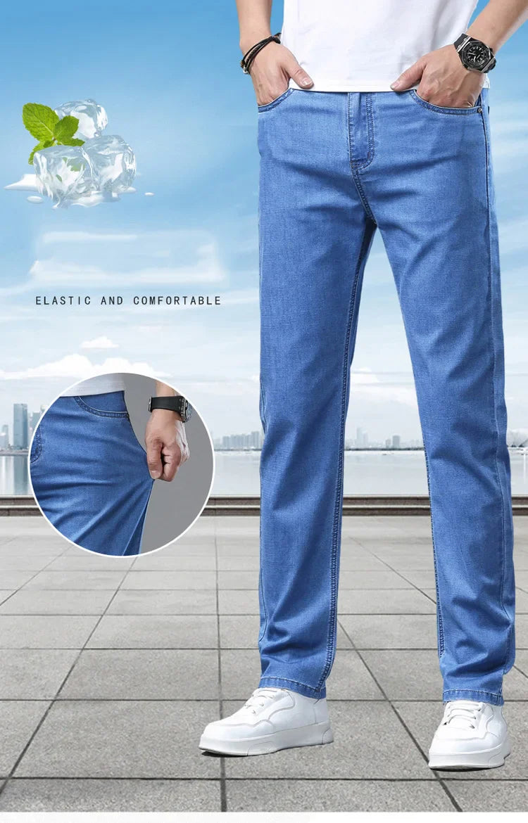 2025 Spring Summer Thin Classic Men's Business Jeans Stretch Trousers Casual Straight Denim Pants  Brand Male Clothing 28-40