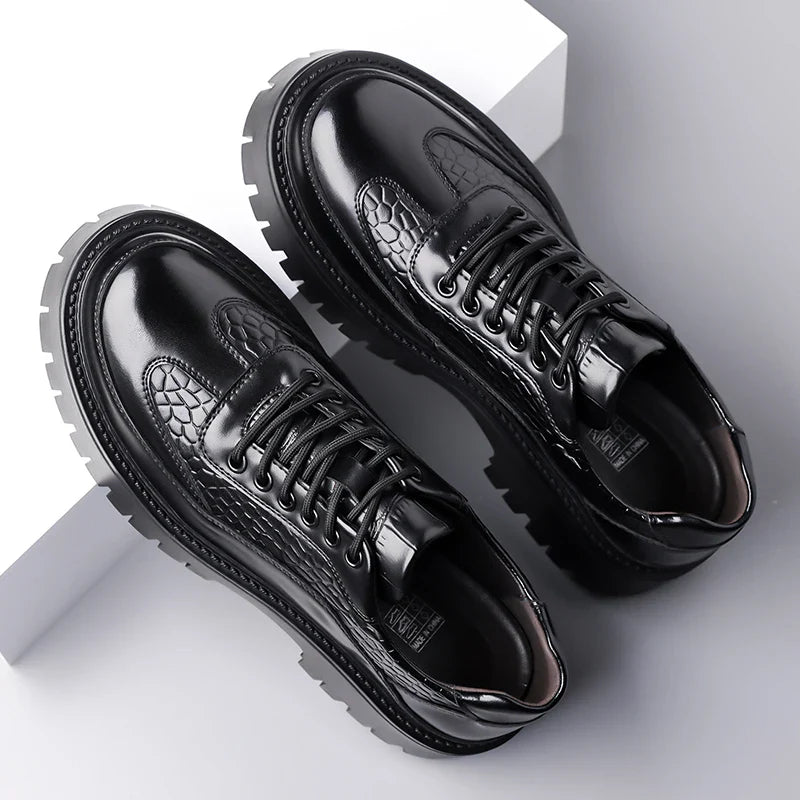 Retro Brown Men's Banquet Leather Shoes Thick Soled Wear-resistant Work Shoes2025 Classic Brand Men's Business Dress Shoes