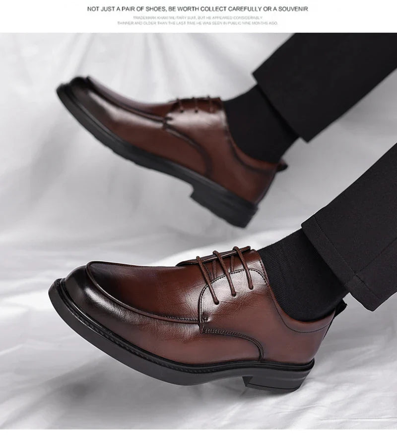 Leather Shoes Men's Four Seasons Business Formal British Casual Commuting Style Black Heightening Wedding Groom's Shoes New