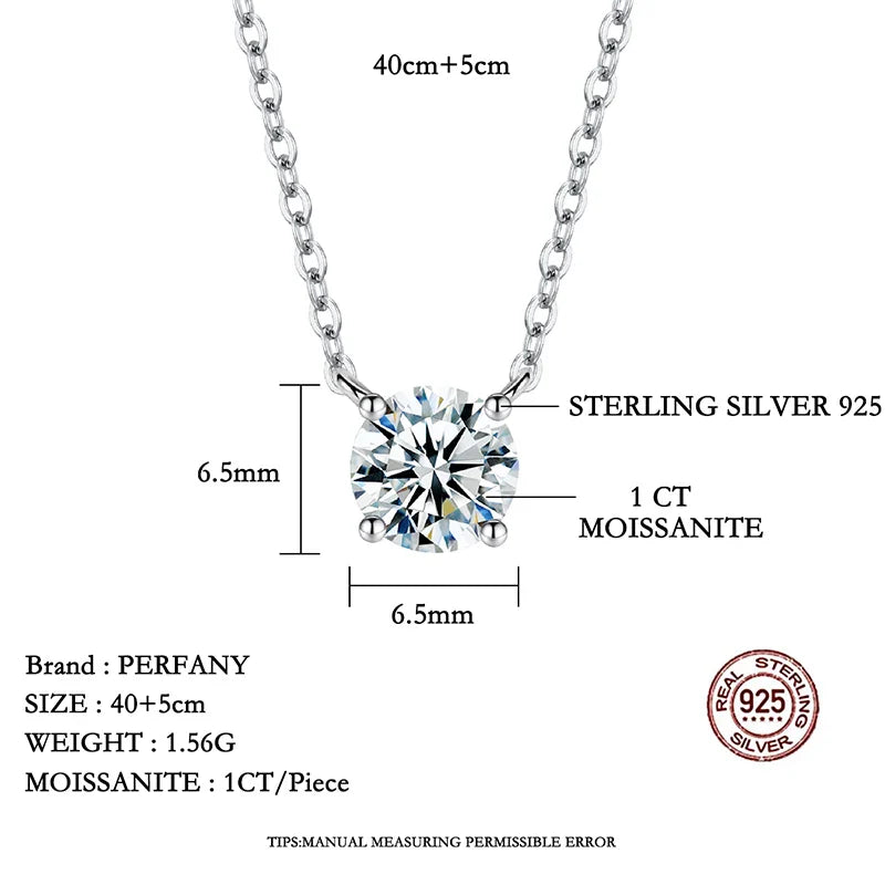 1-5 Carat Moissanite Necklace for Women S925 Pure Silver Diamond Classic Four Claw Pendant Wedding Jewelry