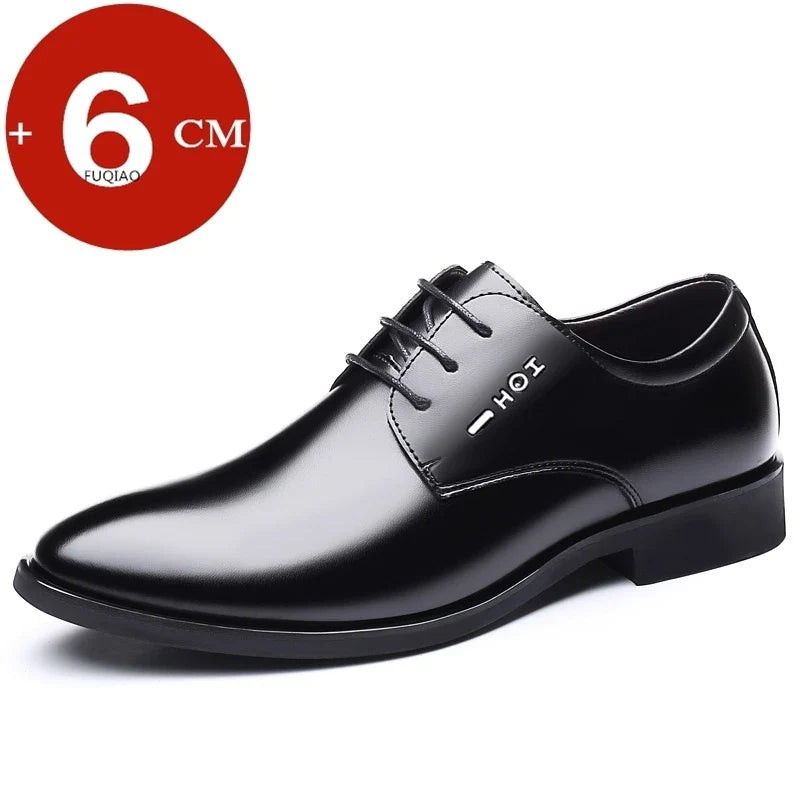 Men Height Increasing Shoes 6cm Inner Lift Black Formal Dress Shoes Lace Up Business Casual Elevator Shoes for Wedding Banquet