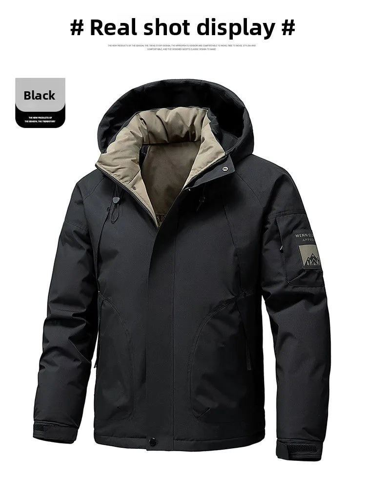 Thick Padded Waterproof Jacket Men Outdoor Softshell Zip Up Hooded Jacket Windbreaker Hiking Camping Coat Autumn Winter Overcoat