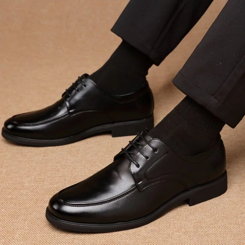 Office Men's Leather Derby Shoes Flat Black Male Casual Shoe Lace Up New in Promotion Adults Fashion 2025 Classic Original Trend