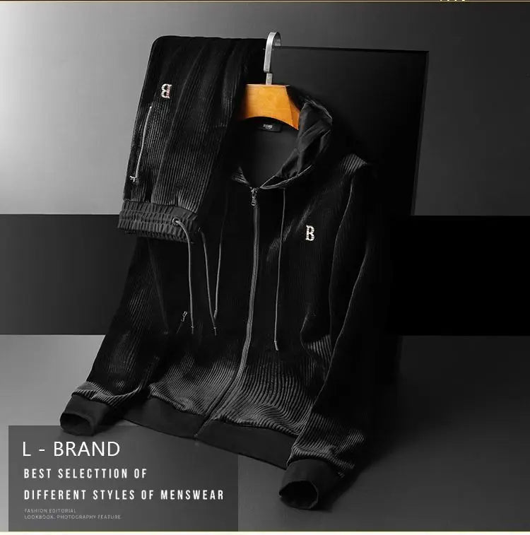 Men's Clothing Spring and Autumn high quality Casual Sports Hooded suit Gold Velvet Pants suit Loose Two-piece Set