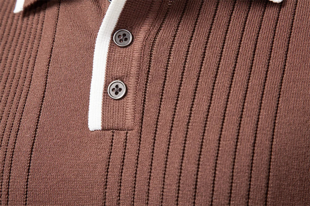 New Top Button Down Polo Shirt Men Solid Color Long Sleeve Fall Winter Luxury Warm Touch Business Casual Mens Sweatershirt