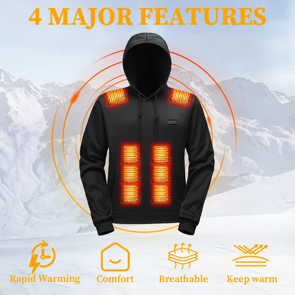 Intelligent Heating Hoodie, 29-Heating Zones, 4-Switches, 3-Speed Adjustable, Suitable For Outdoor Activities,Indoor Work,Hiking