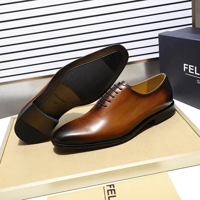 Designer Genuine Leather Mens Wholecut Oxford Shoes Luxury Brand Black Brown Dress Shoes for Business Office Formal Wear
