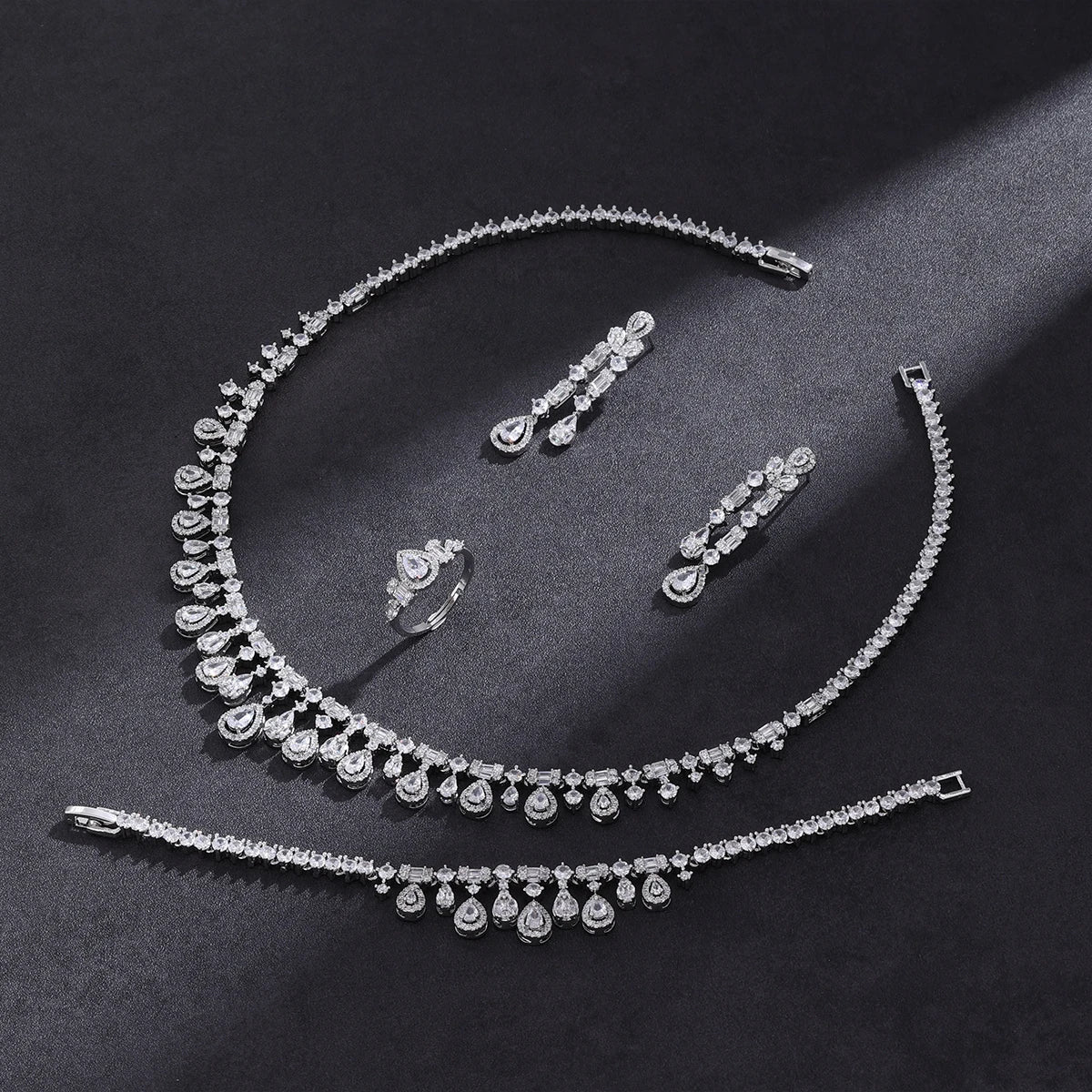 2025 New 4-piece Ring Cubic Zirconia Bridal Wedding Jewelry Set, Dubai Nigeria Crystal Wedding Jewelry Set