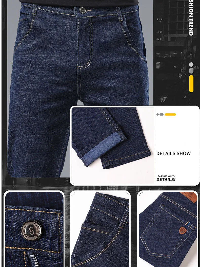 Fashion Men Jeans Stretch Straight Leg Casual Slim Fit Denim Pants Male Brand Luxury Design Business Classic Trousers Large Size