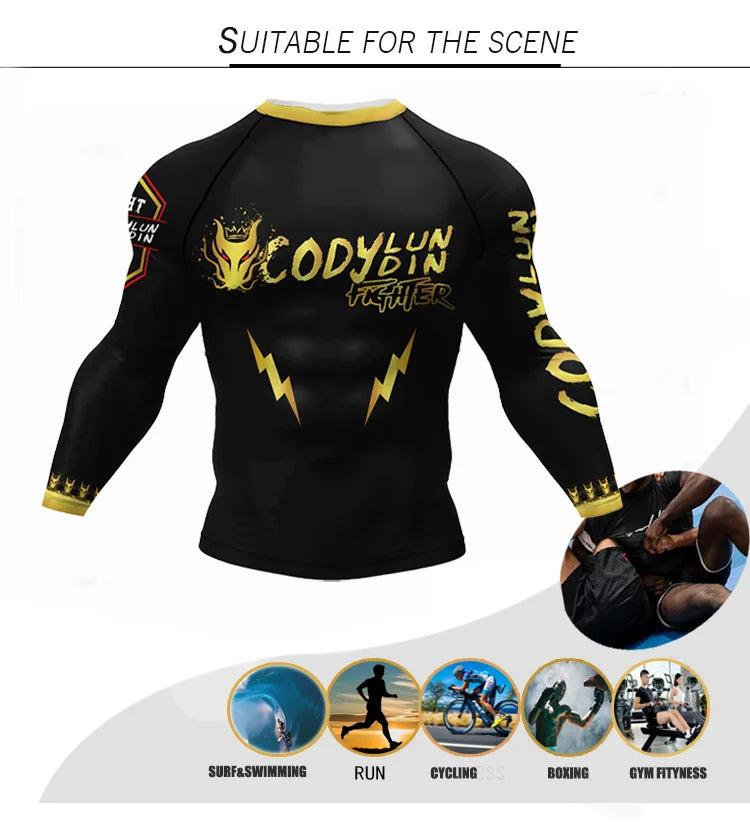 Polyester Sublimation High Elastic Bjj Rash Guard No Gi MMA  Jiu Jitsu Fighting Grappling Compression Shirt OEM Gym Fitness Tops