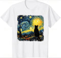 تيشيرت Cat Starry Night Van Gogh Cat لمحبي القطط، ملابس شارع عصرية غير رسمية، فضفاضة لصيف أنيق للنساء، جماليات لطيفة