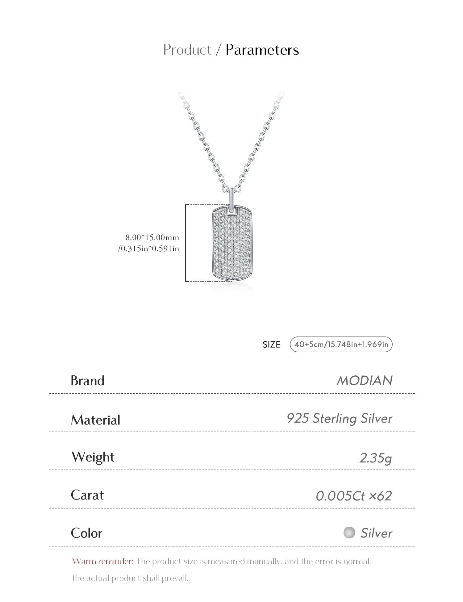D Color Moissanite Rectangle Brand Necklace 925 Sterling Silver Trendy Stackable Pendant Necklaces For Women Fine Jewelry