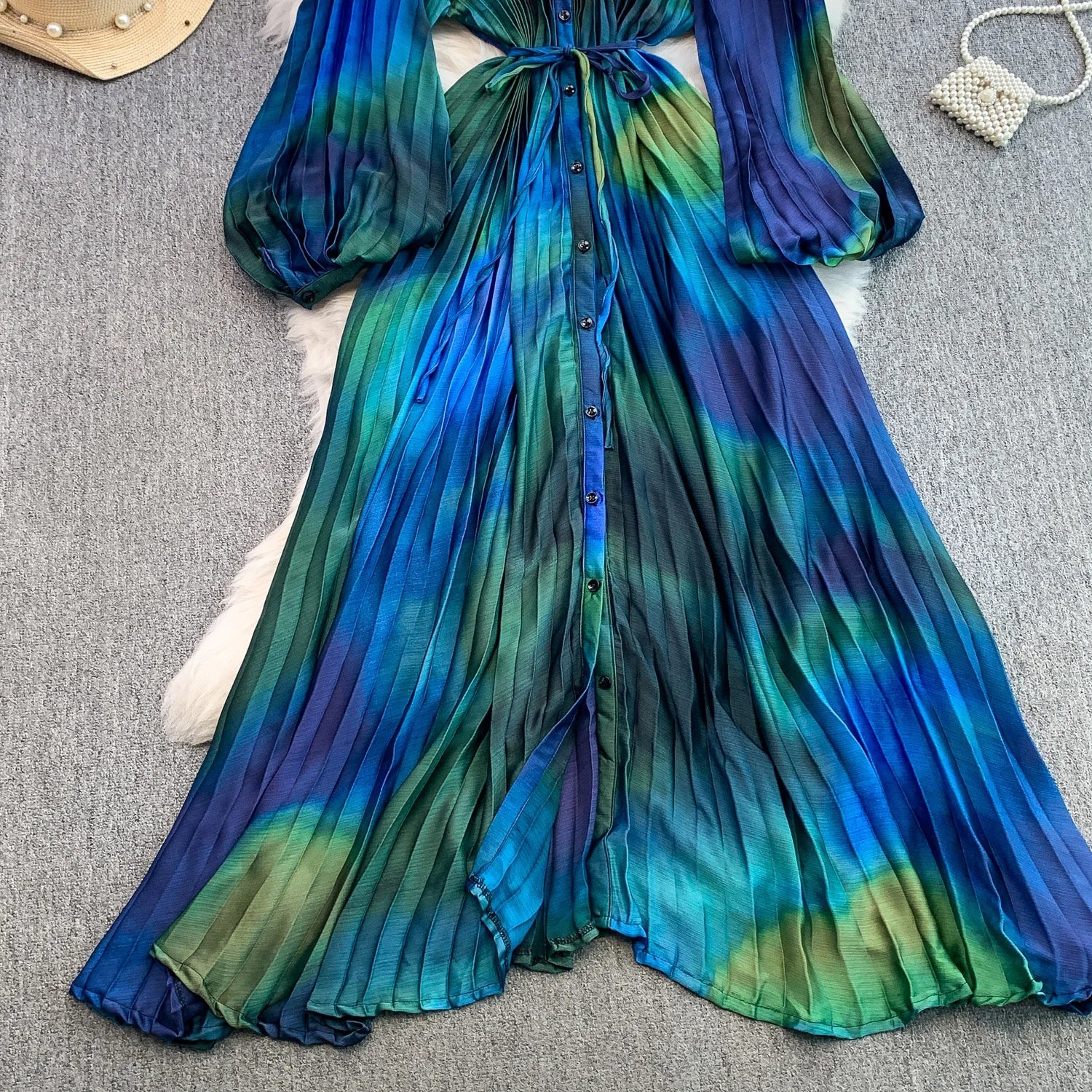 Printed round Ne Lantern Sve Dr Women's Single Button Waist Cinch Maxi Skirt Long Dr Commute Sle Autumn