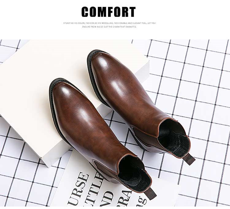 New Chelsea Boots Men Shoes PU Brown Fashion Versatile Business Casual British Style Street Party Wear Classic Ankle Boots
