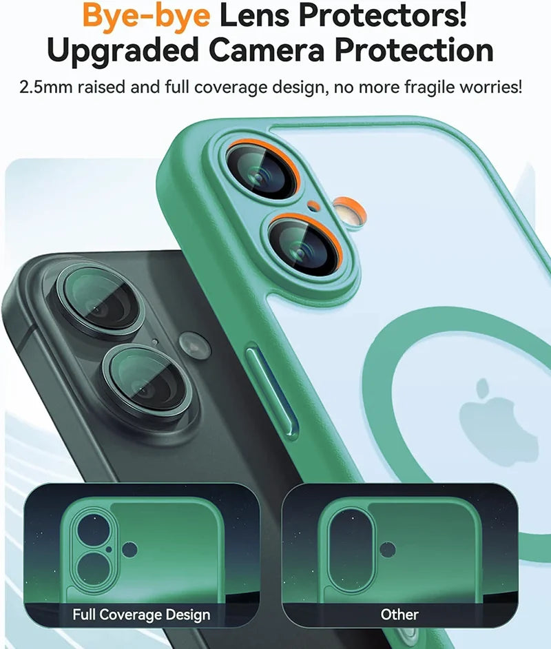 Magsafe Magnetic Luxury Armor Shockproof Case For iPhone 17 Air 16 15 14 13 Pro Max For Wireless Charge Matte Translucent Cover