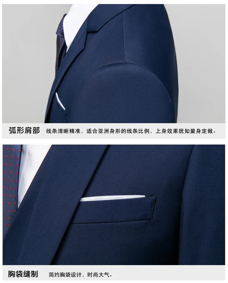 2026 New Suit (Blazer+ Vest + Pants) Men's Gentleman Fashion Slim Work Solid Color Plus Size Fair Dress Wedding Best Man Suit
