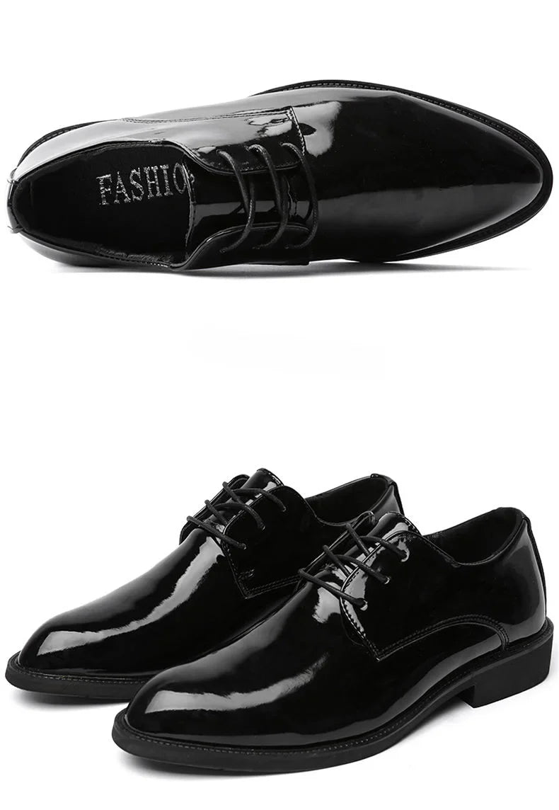 Autumn Winter Bright Upper Business Patent Leather Dress Shoes Man 2025 Trend Elegant Social Shoe for Men and Classic Party 39