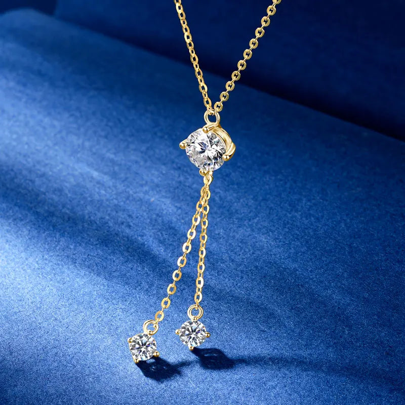 Full Round Cut Moissanite Tassel Chains Pendant Necklaces for Women Real S925 Sterling Silver Fine Jewelry Gifts Collar