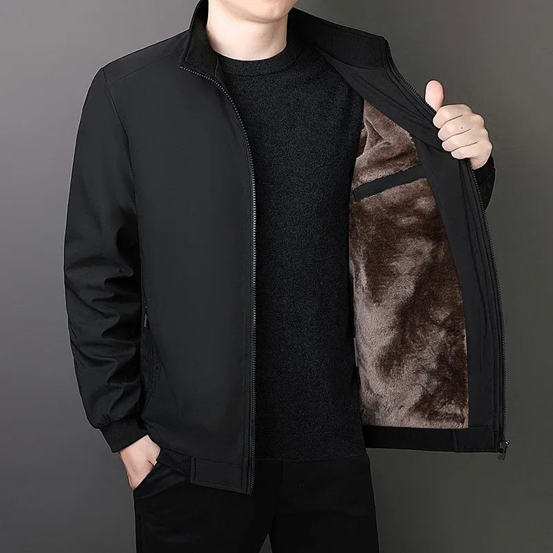 Brand Winter Jacket Men 2026 Autumn Solid Color Plush and Thick Coats Men Plus Size 8xl Stand Collar Warm Men Clothing