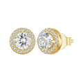 Gold Plated Classic Halo Stud Earrings, 925 Sterling Silver Hypoallergenic Elegant Earrings Engagement Wedding Jewelry