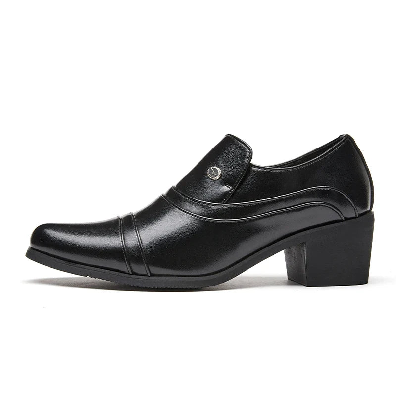 Men Business Formal Height Increasing Leather Shoes Classic Retro Elevated Loafers Lift Dress Shoes for Wedding Banquet Office