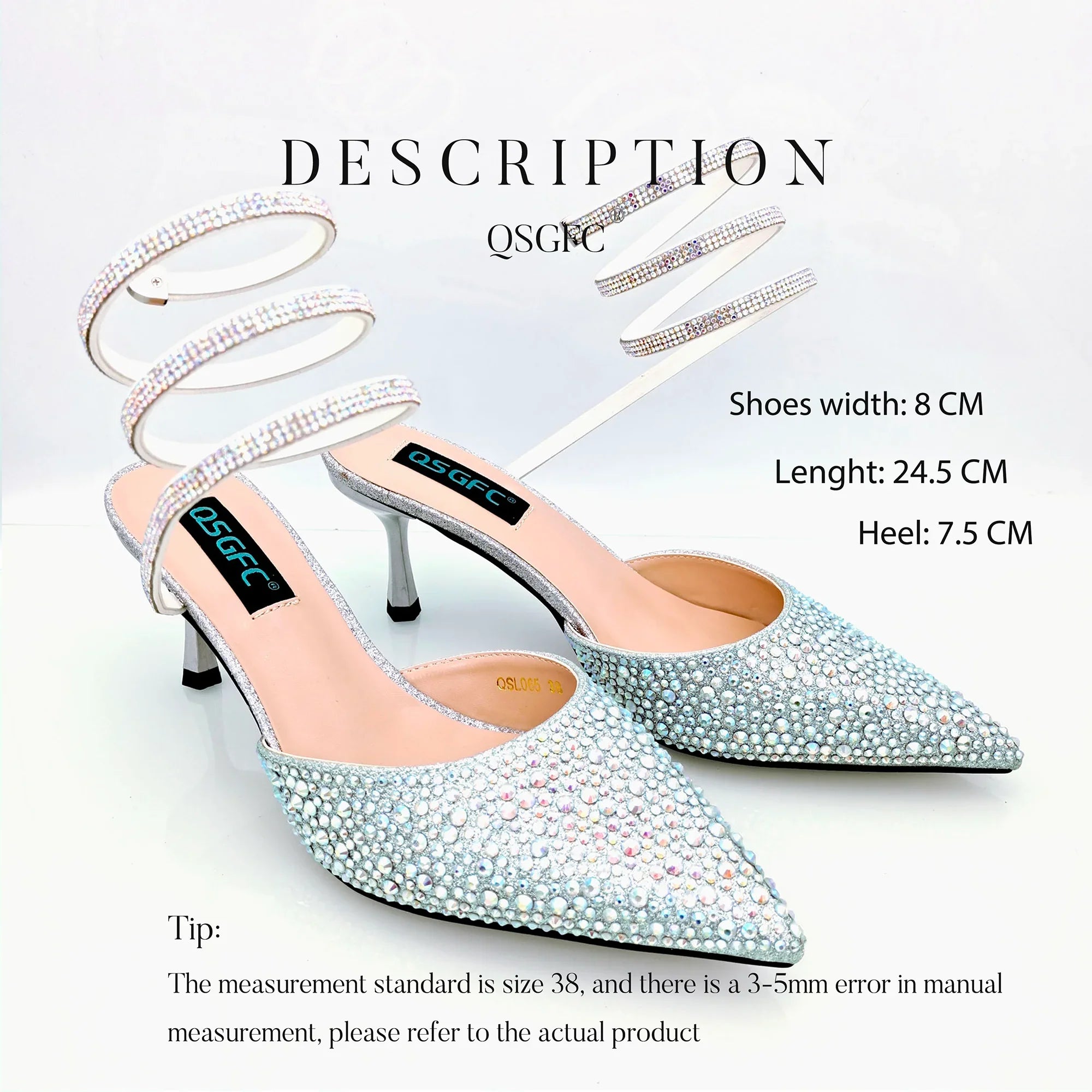 Shoes And Bag Full Diamond Women's Pointed Toe High Heels