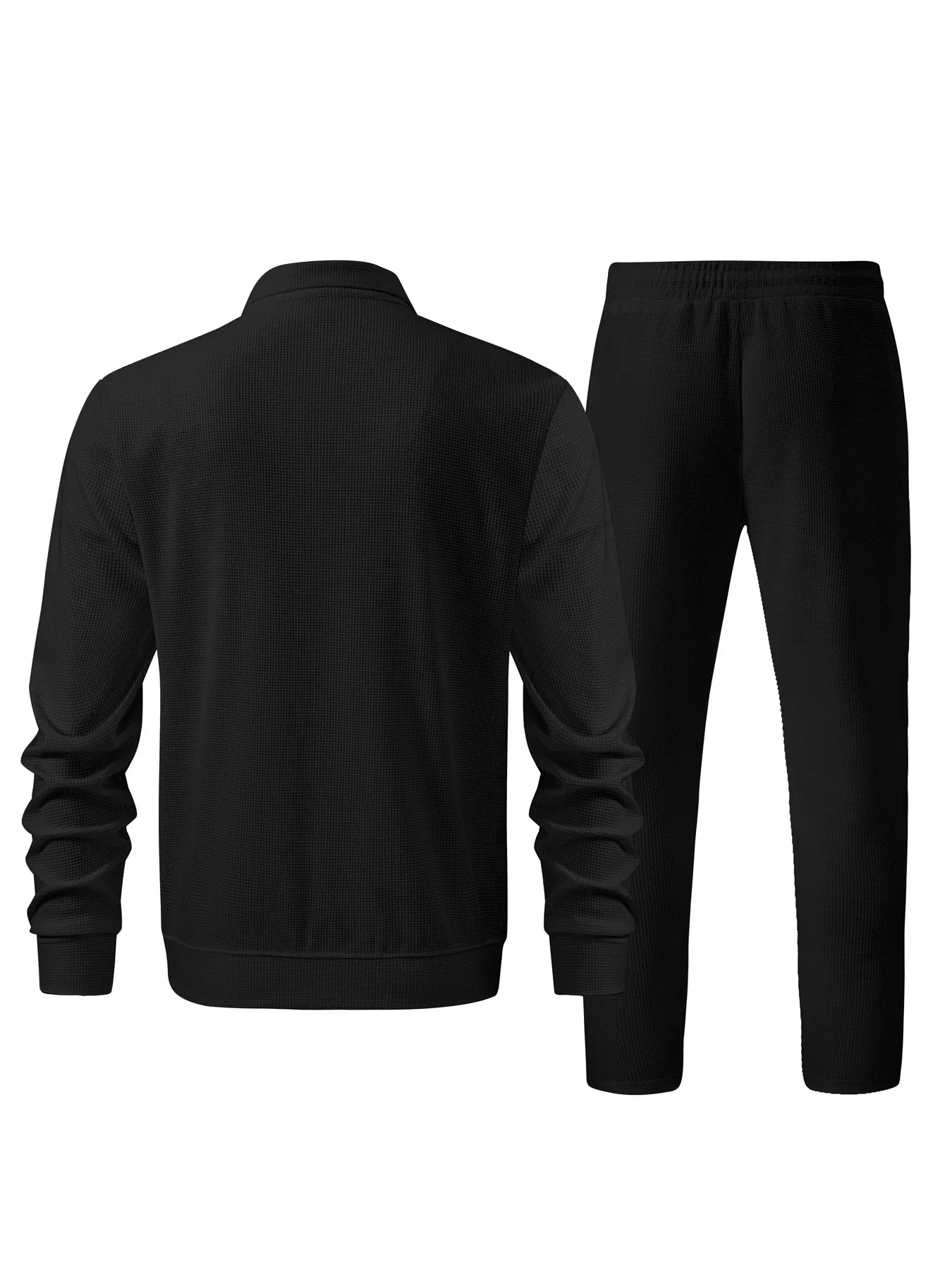 Men's Casual Solid Color Zipper Jacket and Pants Suit - Breathable Polyester Fiber for Spring/Autumn