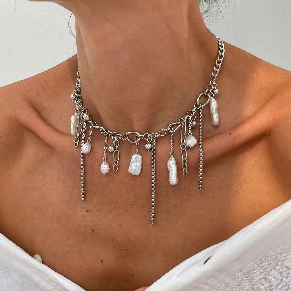 Ingemark Vintage Love Heart Corss Tassel Pendant Choker Necklace for Women Creative Clavicle Chain Wed Bridal Neck Jewelry Gift