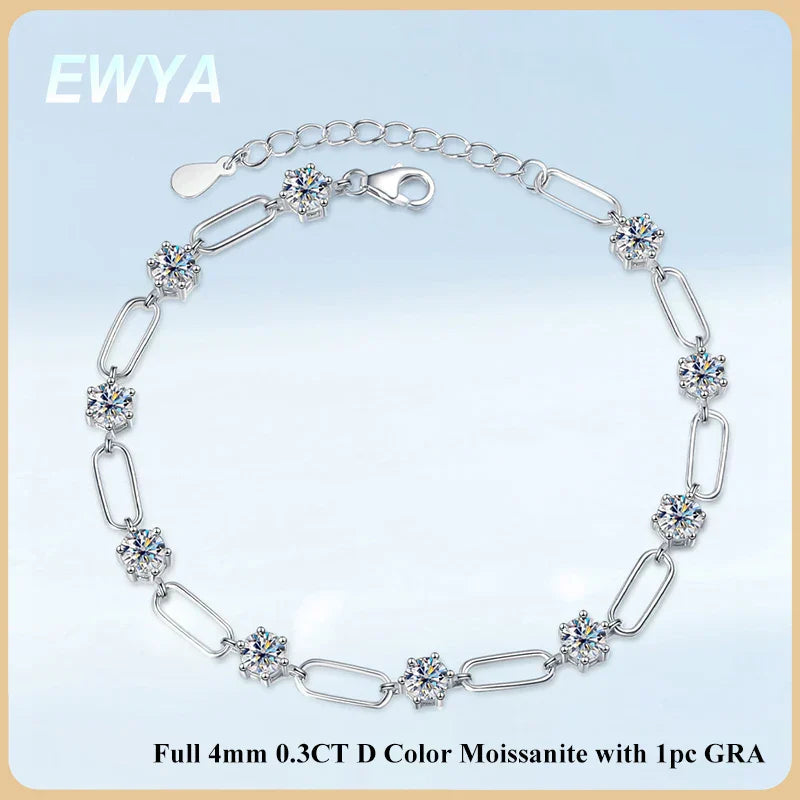 Full 4mm 0.3CT D Color VVS1 Moissanite Diamond Link Bracelet for Woman Man 925 Silver Adjustable 16cm Chain Bracelets GRA