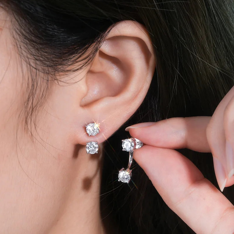 2 in 1 Full 5mm D Color Moissanite Stud Earrings for Women S925 Silver 2cttw All Diamond Earring Pierced Ear Fine Jewelry