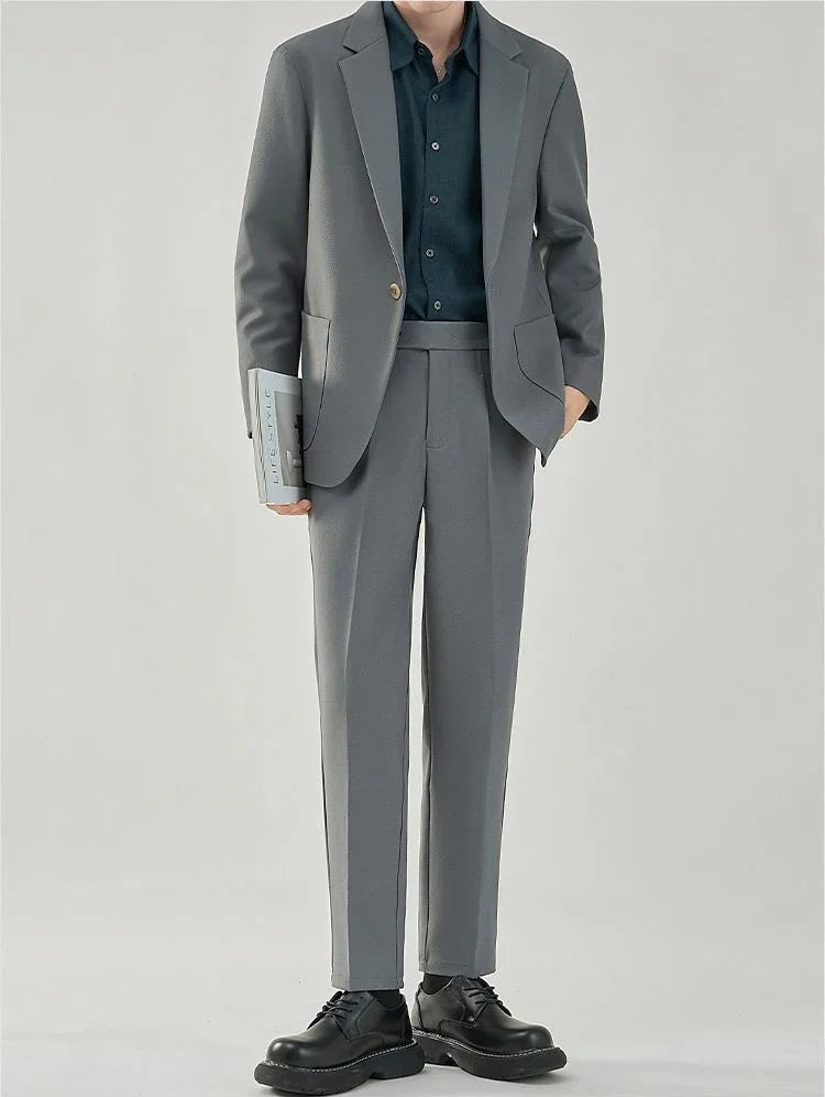 2 Piece Outfit Set Male Solid Color Youth Trends Costumes Ceremony Pants Full Men's Suits and Blazers Clothes Classic Elegant
