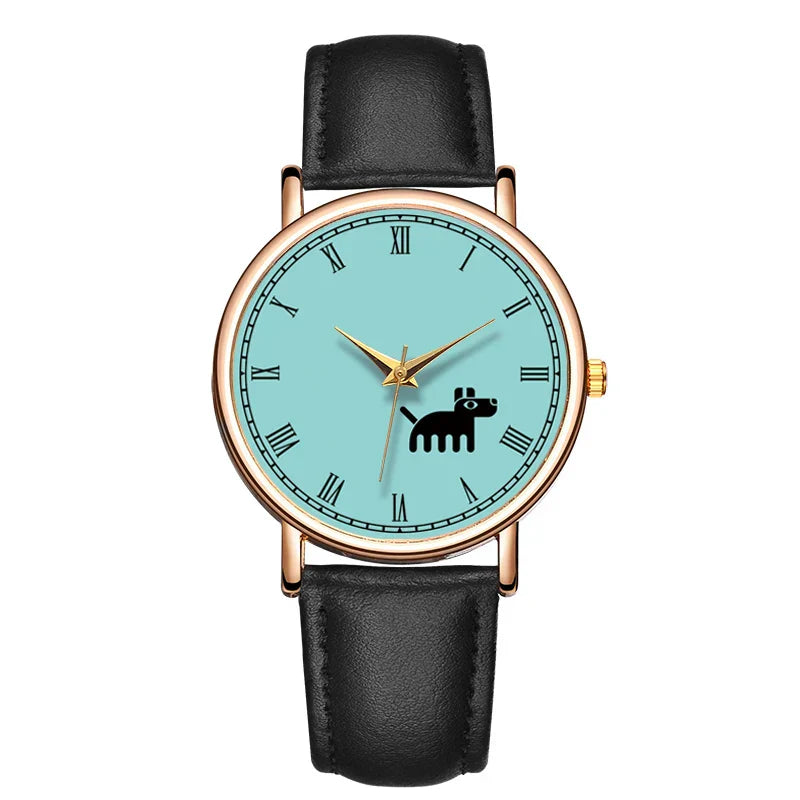 Fashion Ladies Quartz Watch Black Dog Women Watch Leather Waterproof Casual Dress Woman Watch